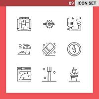 Modern Set of 9 Outlines Pictograph of vacation beach gear medicine form Editable Vector Design Elements