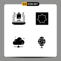 Set of 4 Modern UI Icons Symbols Signs for business data shopping geometry server Editable Vector Design Elements