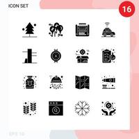 Set of 16 Modern UI Icons Symbols Signs for meter tools and utensils design map car Editable Vector Design Elements