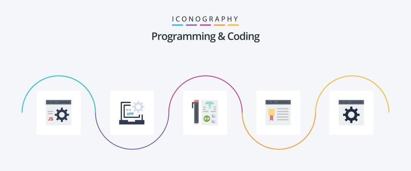 Programming And Coding Flat 5 Icon Pack Including development. browser. development. programming. development vector
