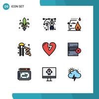 Set of 9 Vector Filledline Flat Colors on Grid for heart attack water pencil slider road Editable Vector Design Elements