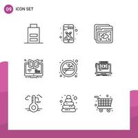User Interface Pack of 9 Basic Outlines of course webinar internet learning elearning Editable Vector Design Elements