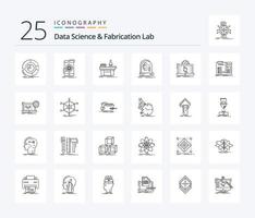 Data Science And Fabrication Lab 25 Line icon pack including future. ai. research. production. lab vector