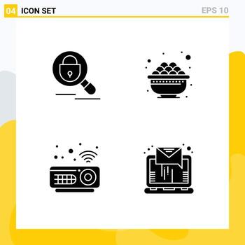 4 Universal Solid Glyphs Set for Web and Mobile Applications search hardware internet food email Editable Vector Design Elements