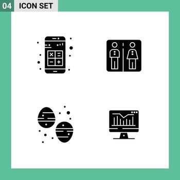 Pack of 4 Modern Solid Glyphs Signs and Symbols for Web Print Media such as add chocolate egg calculator elevator food Editable Vector Design Elements