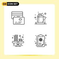 User Interface Pack of 4 Basic Filledline Flat Colors of cards money coffee tea coins Editable Vector Design Elements