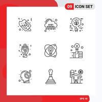 Outline Pack of 9 Universal Symbols of education roses bio present bouquet Editable Vector Design Elements