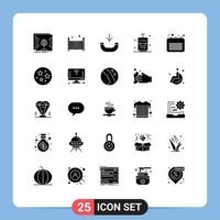 Group of 25 Solid Glyphs Signs and Symbols for event business call vacation suitcase Editable Vector Design Elements