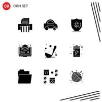 Modern Set of 9 Solid Glyphs Pictograph of food monitor protect buffer layer Editable Vector Design Elements