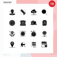 Group of 16 Solid Glyphs Signs and Symbols for security global cloud ui research Editable Vector Design Elements