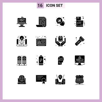 Universal Icon Symbols Group of 16 Modern Solid Glyphs of project idea active learning notification shop box Editable Vector Design Elements