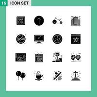 Set of 16 Vector Solid Glyphs on Grid for computer place bicycle no office Editable Vector Design Elements