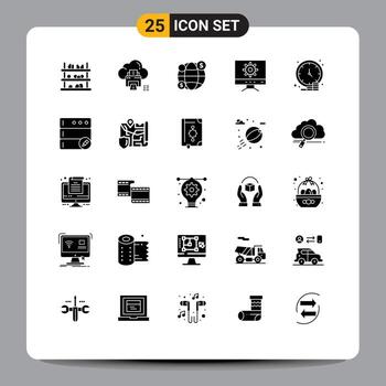 Set of 25 Vector Solid Glyphs on Grid for dollar business device design computer Editable Vector Design Elements