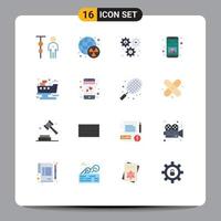 Pack of 16 creative Flat Colors of mobile application world app configuration Editable Pack of Creative Vector Design Elements