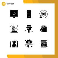 Set of 9 Vector Solid Glyphs on Grid for robot space development toddler kids learning Editable Vector Design Elements