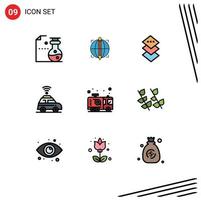 Group of 9 Filledline Flat Colors Signs and Symbols for firefighter emergency design car location Editable Vector Design Elements