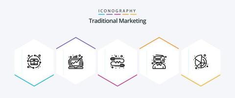 tradicional márketing 25 línea icono paquete incluso hombre de influencia. blogueando ganancia. blogger chisme vector