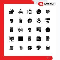 25 User Interface Solid Glyph Pack of modern Signs and Symbols of happiness gear computer energy brightness Editable Vector Design Elements