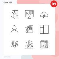 User Interface Pack of 9 Basic Outlines of person avatar online sun nature Editable Vector Design Elements