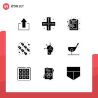 Modern Set of 9 Solid Glyphs Pictograph of art man health user marshmallow Editable Vector Design Elements