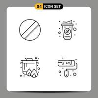 Set of 4 Modern UI Icons Symbols Signs for blade cooking cup boil paint Editable Vector Design Elements