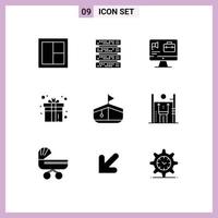 Group of 9 Modern Solid Glyphs Set for play fun server box job Editable Vector Design Elements