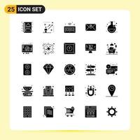 25 User Interface Solid Glyph Pack of modern Signs and Symbols of test mail success inbox things Editable Vector Design Elements