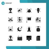 Set of 16 Commercial Solid Glyphs pack for outdoor bench speaker ice cream Editable Vector Design Elements