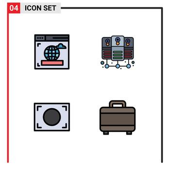 4 4 universal línea de relleno plano color señales símbolos de navegador bolso base de datos servidor atención planificación editable vector diseño elementos