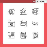 Pictogram Set of 9 Simple Outlines of growth talk printer conversation space Editable Vector Design Elements