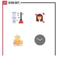 Set of 4 Commercial Flat Icons pack for toilet coins room woman gold Editable Vector Design Elements