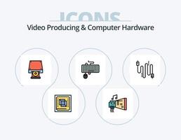 vídeo productor y computadora hardware línea lleno icono paquete 5 5 icono diseño. equipo. costumbre. madre. reparar madre vector