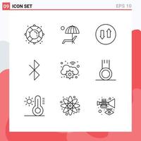 Set of 9 Modern UI Icons Symbols Signs for gear signal summer connection up Editable Vector Design Elements