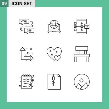 Outline Pack of 9 Universal Symbols of arrows flowchart connection development coding Editable Vector Design Elements