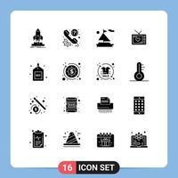 Pack of 16 Modern Solid Glyphs Signs and Symbols for Web Print Media such as engine valentine phone love ship Editable Vector Design Elements