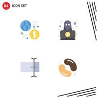 Set of 4 Vector Flat Icons on Grid for currency cursor money hacker input Editable Vector Design Elements