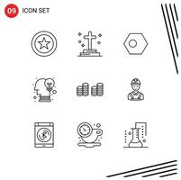 9 Universal Outlines Set for Web and Mobile Applications cash idea asian creative flag Editable Vector Design Elements