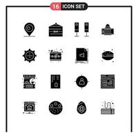 Group of 16 Modern Solid Glyphs Set for building house appliances white whtiehouse Editable Vector Design Elements