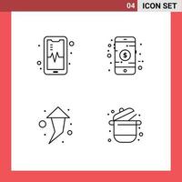 Stock Vector Icon Pack of 4 Line Signs and Symbols for phone up mobile shop karahi Editable Vector Design Elements