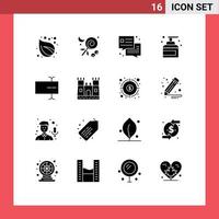 Solid Glyph Pack of 16 Universal Symbols of field spray chat product house Editable Vector Design Elements