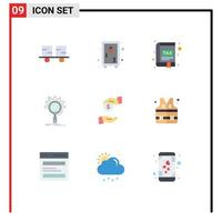 Mobile Interface Flat Color Set of 9 Pictograms of process search garden seo interface Editable Vector Design Elements