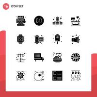 Modern Set of 16 Solid Glyphs and symbols such as wedding love marketing handwatch office table Editable Vector Design Elements