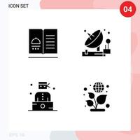 Set of 4 Commercial Solid Glyphs pack for cookbook space recipes communication criminal Editable Vector Design Elements
