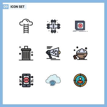 9 User Interface Filledline Flat Color Pack of modern Signs and Symbols of garbage cancel system bin problem Editable Vector Design Elements