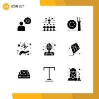 Group of 9 Solid Glyphs Signs and Symbols for man carpenter fork money cash Editable Vector Design Elements