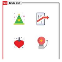 Editable Vector Line Pack of 4 Simple Flat Icons of celebration heart arrow seo alarm Editable Vector Design Elements