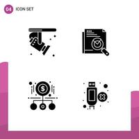 Pack of 4 creative Solid Glyphs of bright cash spotlight web money Editable Vector Design Elements