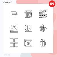 9 Universal Outlines Set for Web and Mobile Applications pointer directions fence arrow food Editable Vector Design Elements