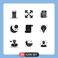 Solid Glyph Pack of 9 Universal Symbols of log time job night line Editable Vector Design Elements