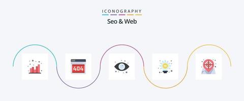 Seo and Web Flat 5 Icon Pack Including target. map. eye. bulb. web vector